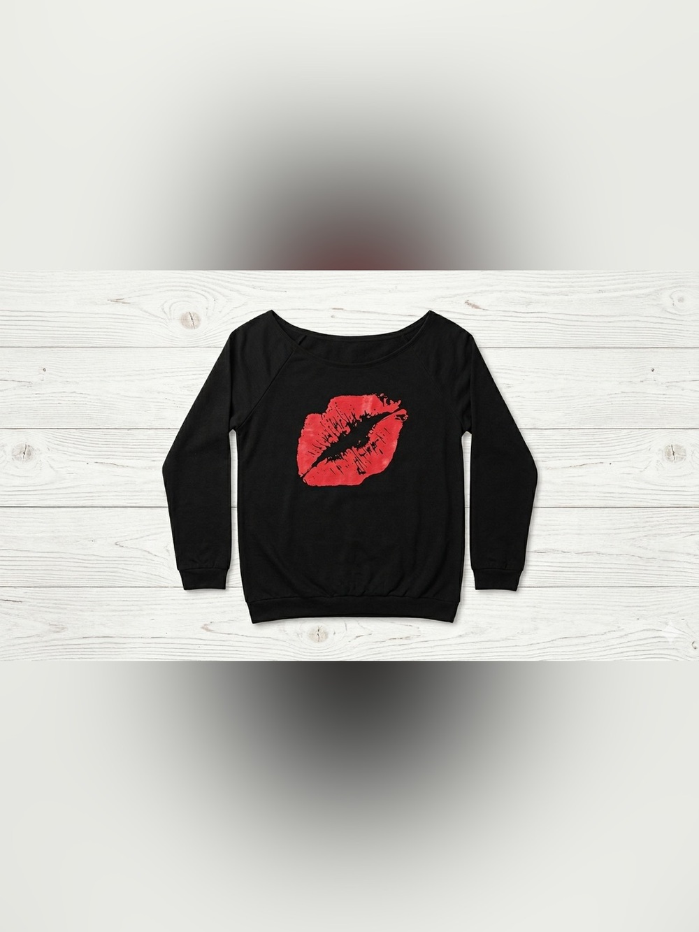 MagicMK Black Lip Print Off Shoulder Long Sleeve Graphic Top Plus Size 4XL